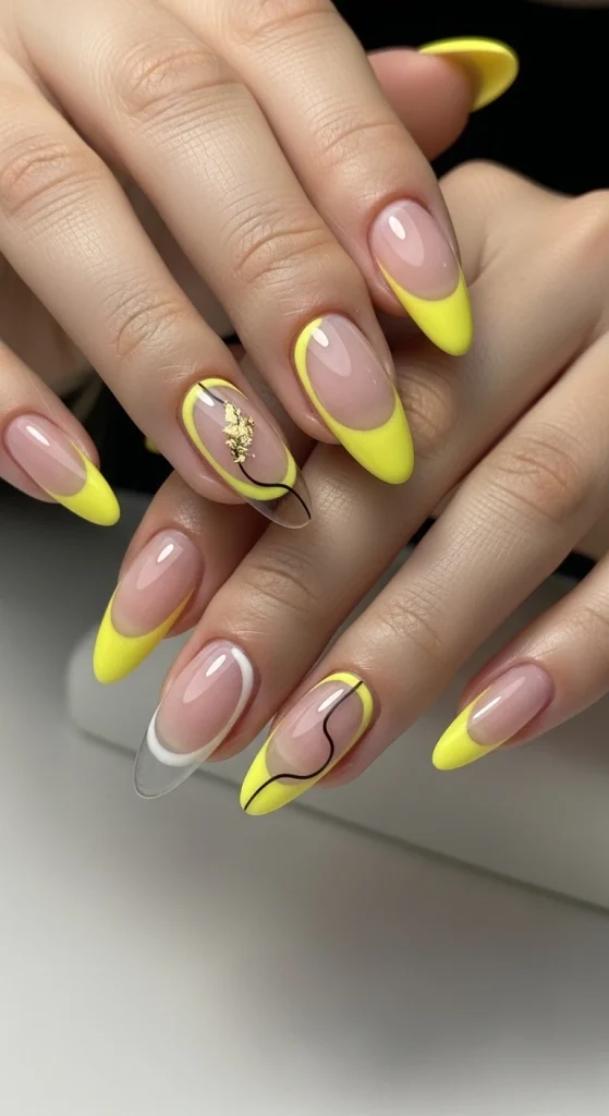 Yellow French Tips with a Modern Touch