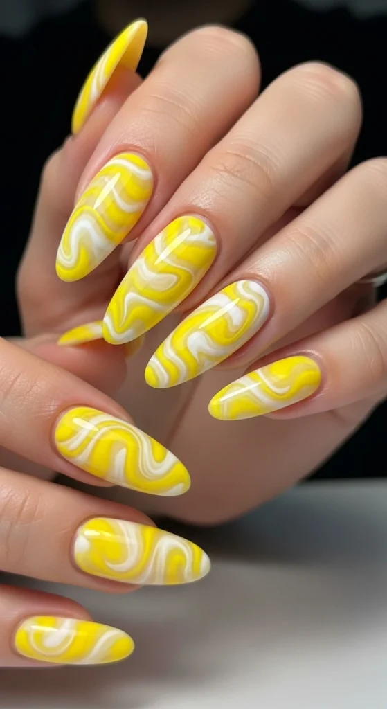 Yellow and White Marble Swirls